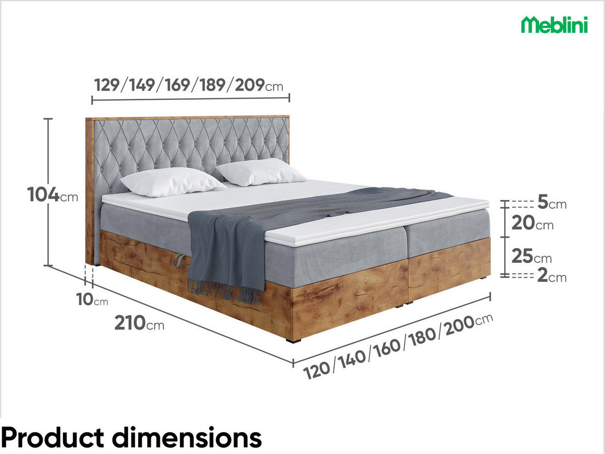 BOXSPRINGBETT Lofty 6 H3 - Grau, Holzwerkstoff (120/200cm) - Meblini