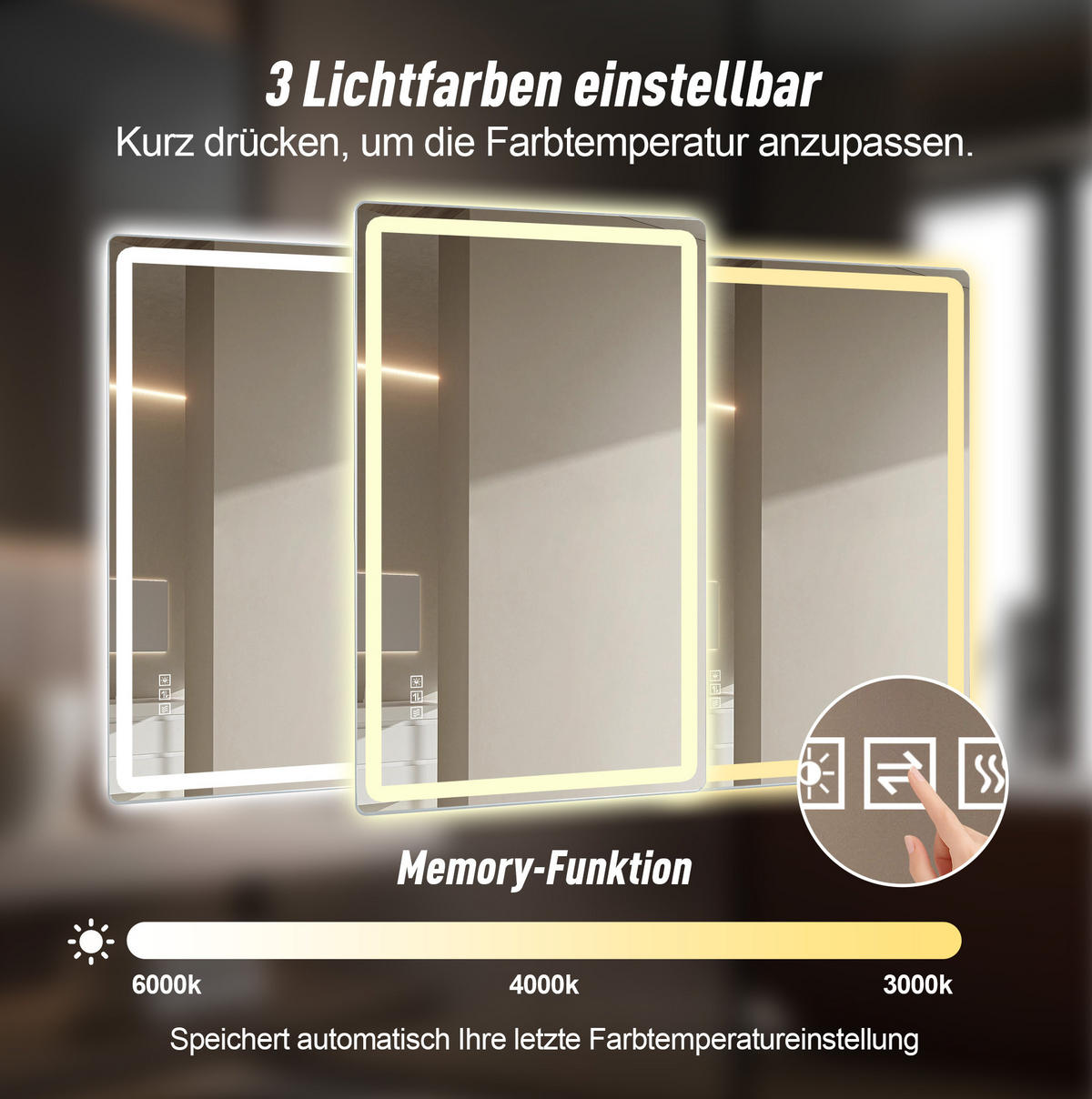 WANDSPIEGEL 60/2/100 cm silber aus Glas und Metall mit LED, Anti-Beschlag - Silberfarben, Glas (60/2.9/100cm) - OKWISH