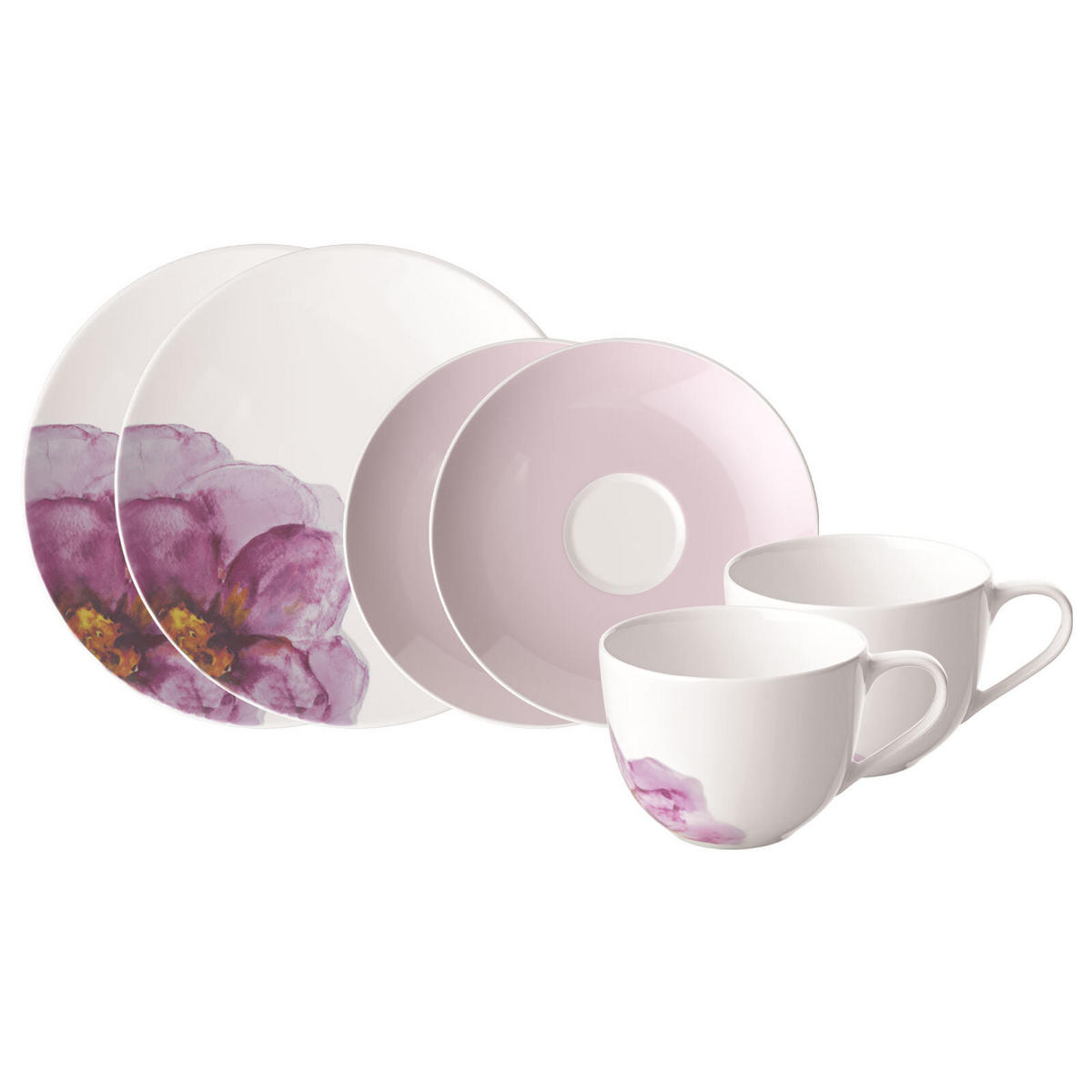 KAFFEESET Rose Garden weiß-rosa 6er Set - Weiß/Rosa, Keramik (25/13/28.5cm) - Villeroy & Boch