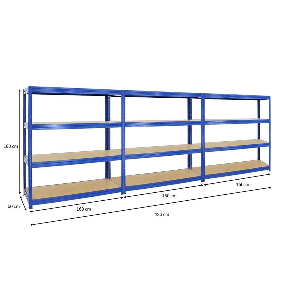 SCHWERLASTREGAL Dino 3er-Set mit 3x 180x160x60 cm Fachlast 600 kg Blau - Blau, Metall (480/180/60cm) - PROREGAL