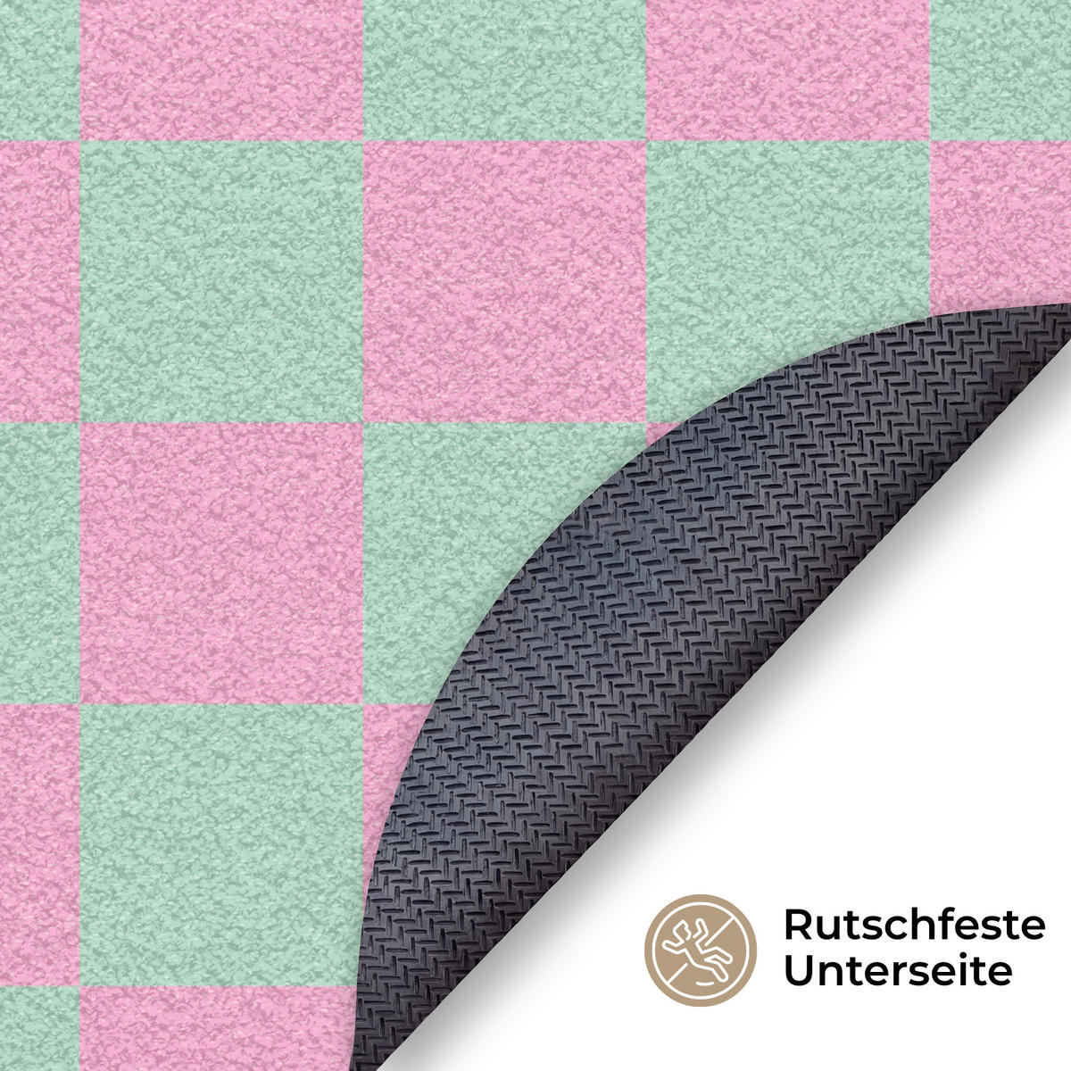 ROHOŽKA Šachovnicový vzor - zelená - růžová - kostky 90x90 cm - mátově zelená, textil/umělá hmota (90/0.4cm) - MuchoWow