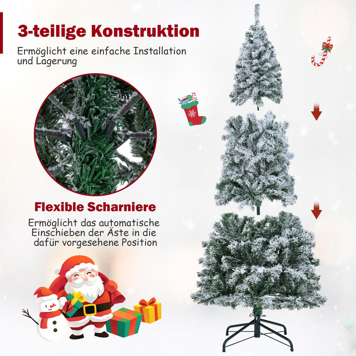 WEIHNACHTSBAUM mit Beleuchtung und Schnee 180 cm grün - Grün, Metall (180cm) - COSTWAY