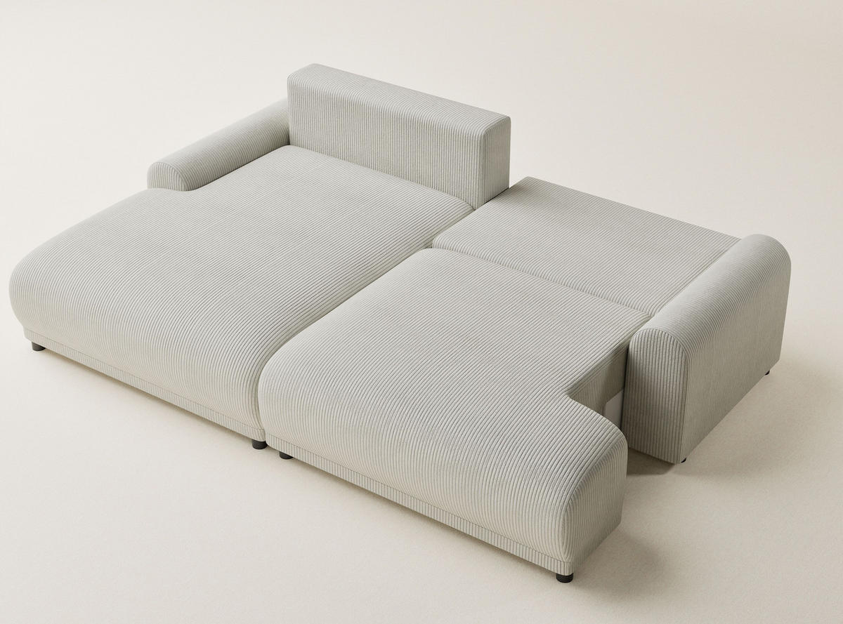 ECKSOFA MIT SCHLAFFUNKTION Tallin Creme Samtstoff - Links Seite - Hellgrau/Schwarz, Holz/Holzwerkstoff (145/240cm) - Maison de Reve