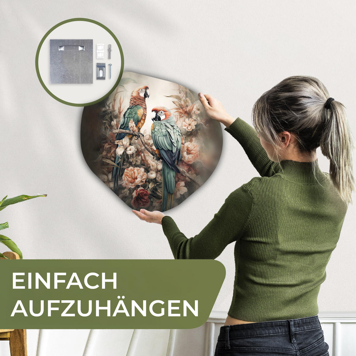 WANDBILD Papageien - Vögel - Natur - Blumen 40x40 cm - Baltimorefarben, Kunststoff (40/40cm) - MuchoWow