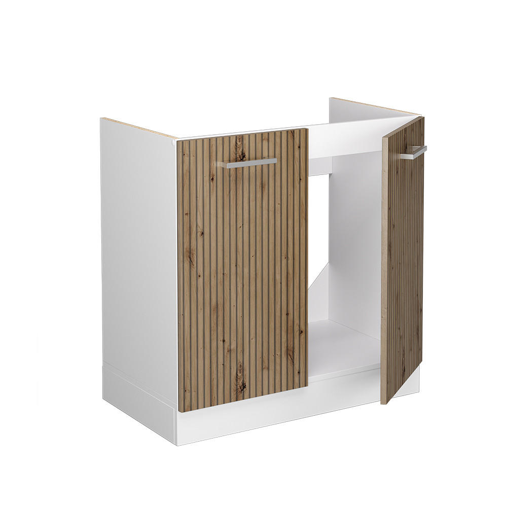 SPÜLENUNTERSCHRANK R-Line Artisan-Eiche 80 cm ohne AP - Weiß/Eiche Artisan, Holzwerkstoff (80/81.6/46cm) - Vicco
