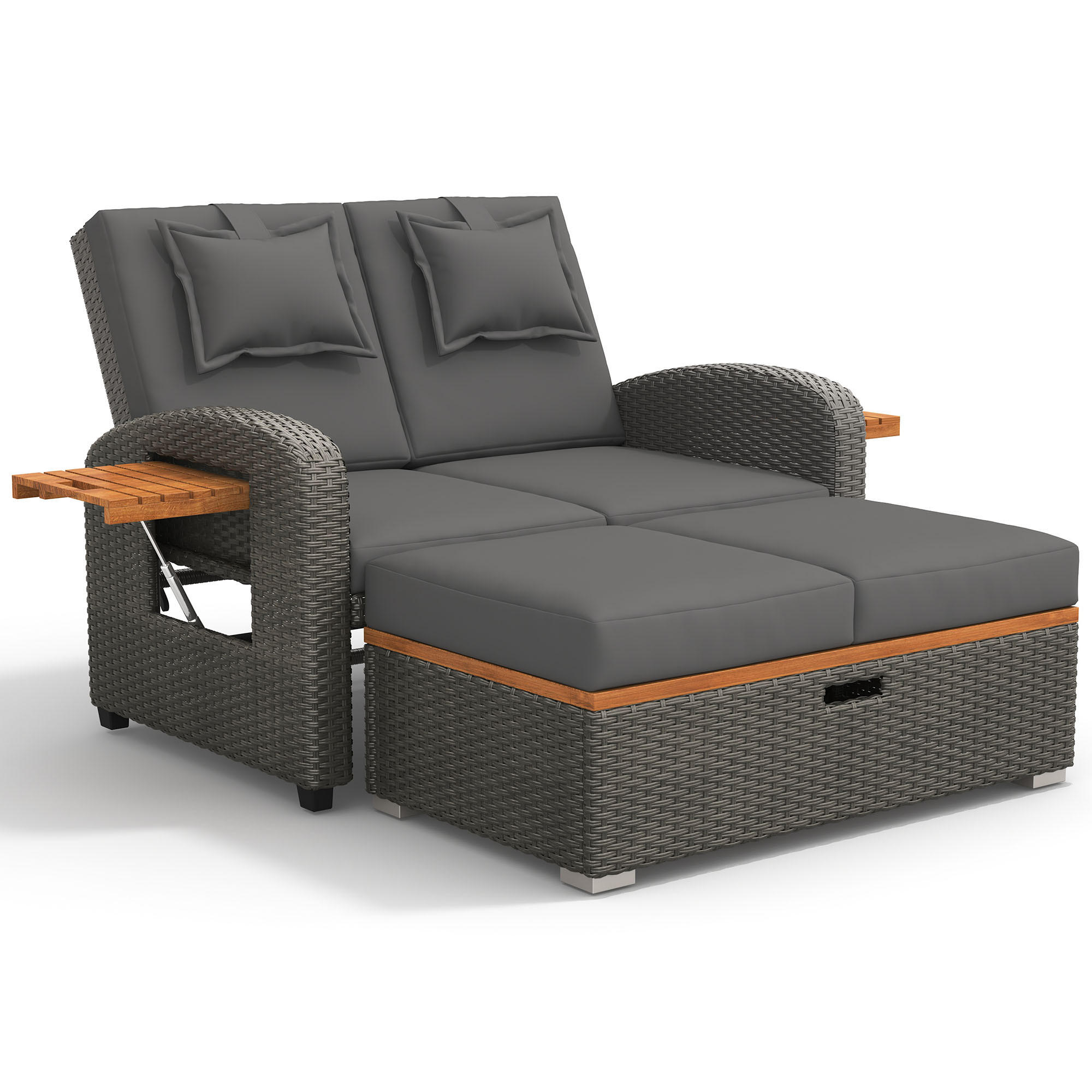 GARTEN-LOUNGESESSEL 120/74/95 cm grau aus Rattan mit verstellbarer Rückenlehne - Grau, Metall - OKWISH