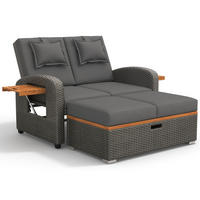 GARTEN-LOUNGESESSEL 120/74/95 cm grau aus Rattan mit verstellbarer Rückenlehne - Grau, Metall - OKWISH