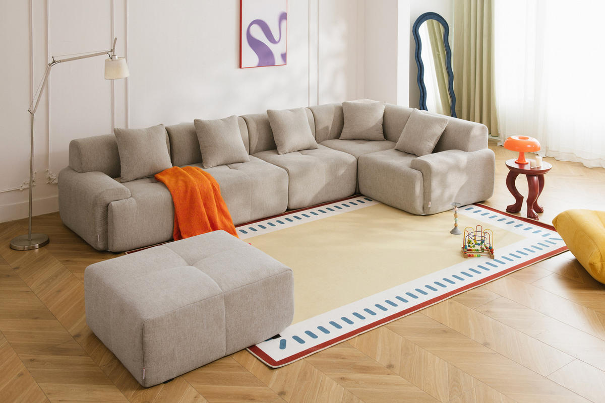 WOHNLANDSCHAFT Chenille Sandbeige - Sandfarben, Textil (345/73/190cm) - MILYsofa