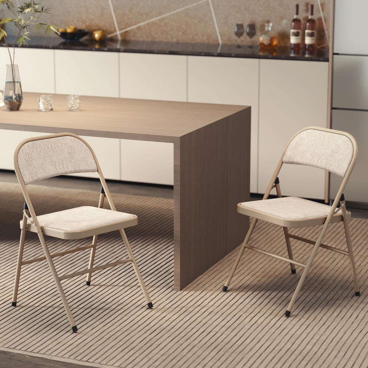 KLAPPSTUHL 2er-Set DE-13328 Leinenbezug & Stahlrahmen Beige - Beige, Metall (46/78/45cm) - ComfortXL