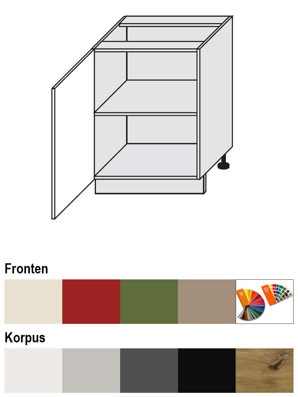 UNTERSCHRANK Brerra D1D/60 60 / 50 / 82 cm - Schwarz/Grün, Holz/Holzwerkstoff (60/82/50cm) - Feldmann-Wohnen