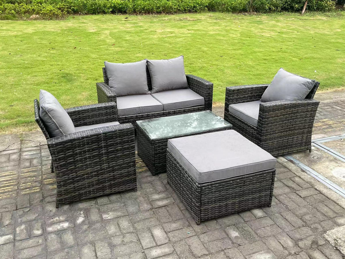GARTENMÖBEL-SET mit Kissen Polyrattan Dunkelgrau 5-Sitzer - Dunkelgrau, Metall - Fimous