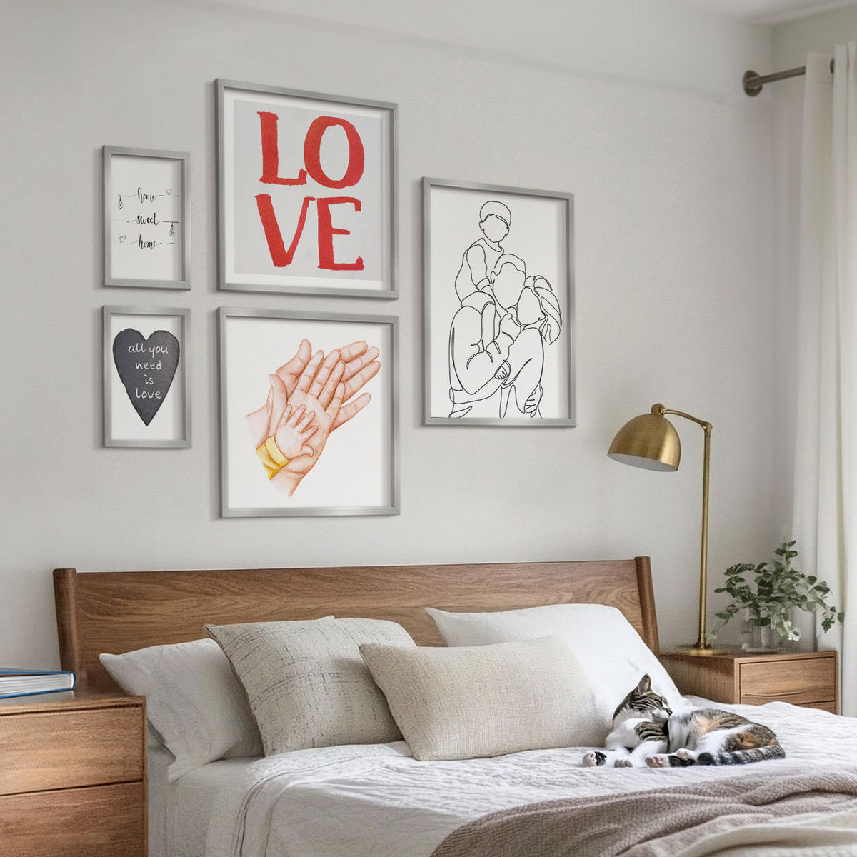 BILDER SET 5er Set - 50x50 cm & 20x30 cm & 40x60 cm Silberner Rahmen - Weltraum-Astronauten-Sterne - Silberfarben, Kunststoff (40/60cm) - TULUP