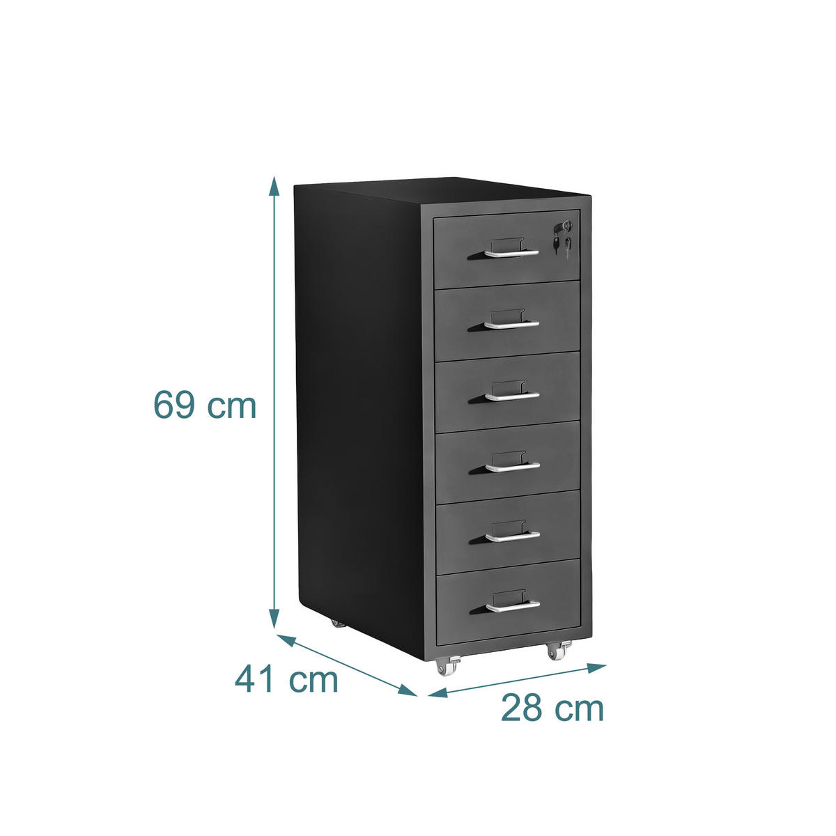 KONTEJNER Crni čelični zaključavajući 6 ladica - crna, metal/plastika (28/69/41cm) - Relaxdays