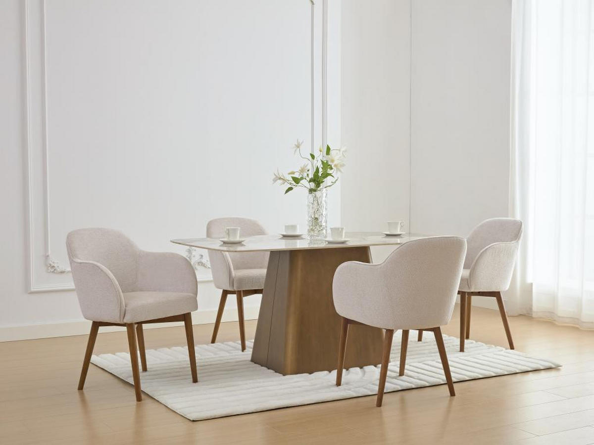 STUHL mit Armlehnen 2er-Set - Strukturstoff & Kautschukholz - Cremefarben - MODINIA - Creme, Textil (60/84/58cm) - Vente-Unique