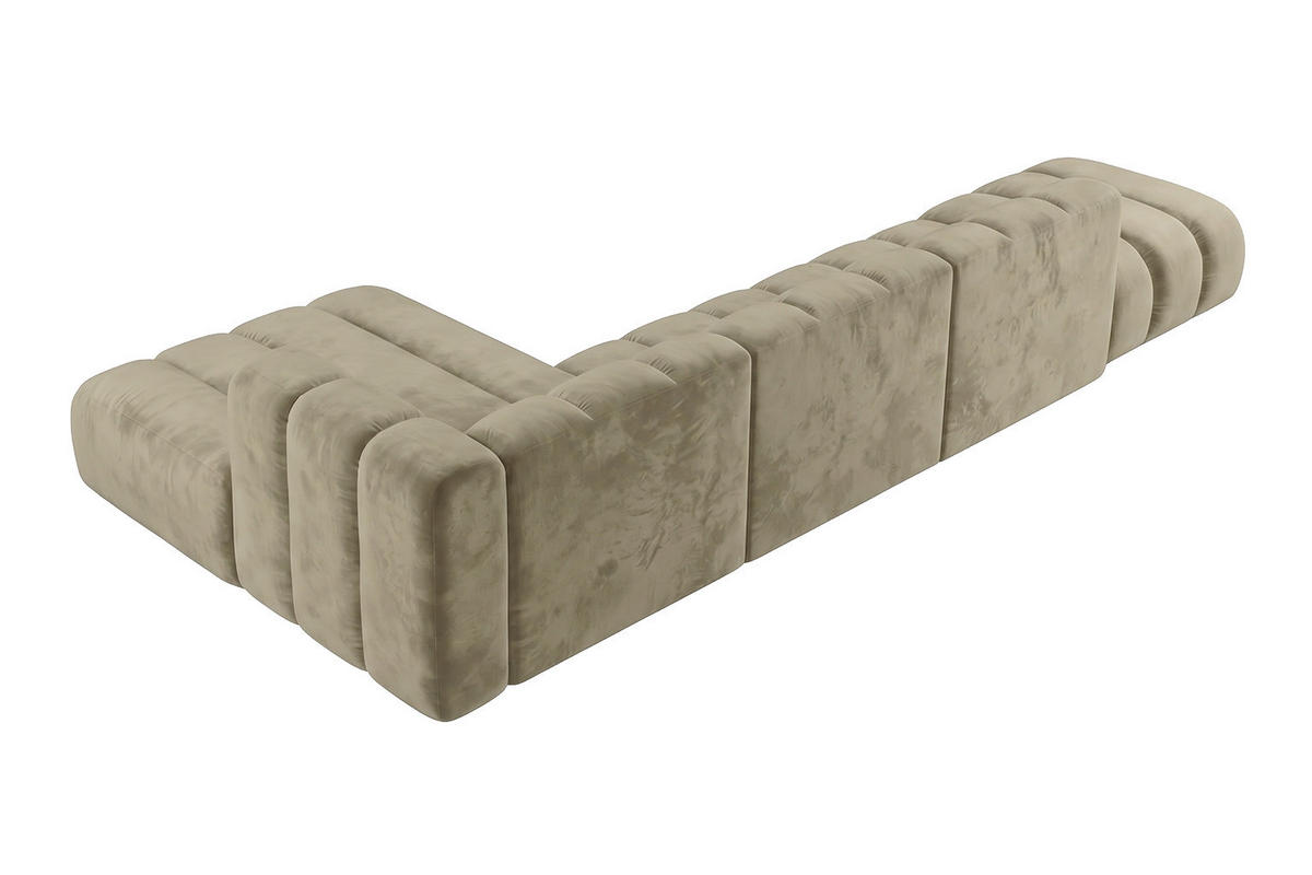 ECKSOFA Modulares In L-Form Mit Hocker, Velvet-Stoff Riviera, Beige, Links, GRAND - Beige, Holz (386/179cm) - Kaiser Möbel