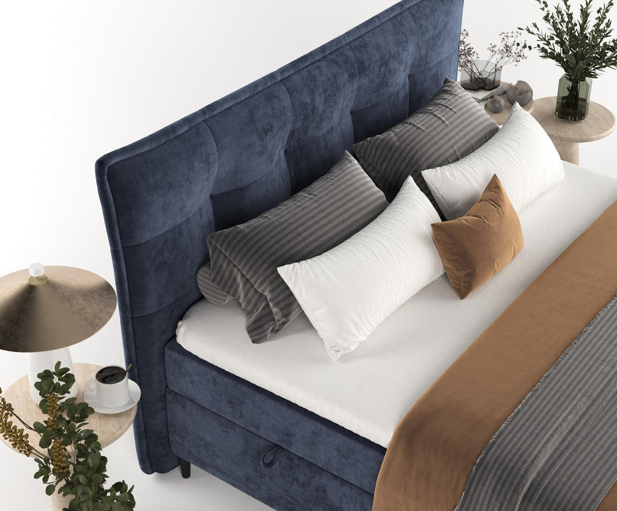 BOXBETT Las Palmas 140/200 cm Marineblau im Lotta Stoff - Schwarz/Dunkelblau, Holz/Holzwerkstoff (140/200cm) - AltaBeds