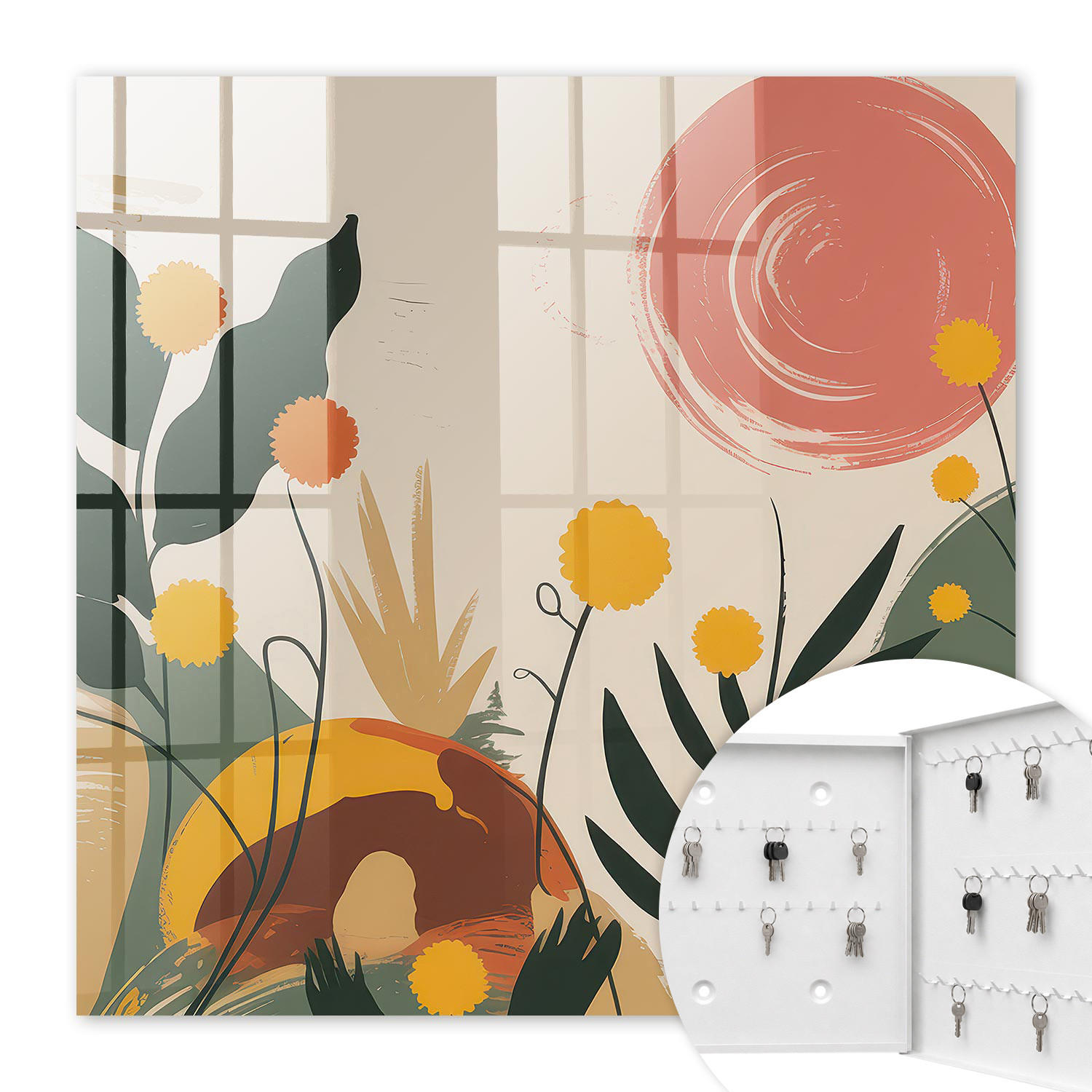 SCHLÜSSELBOX Weiß 30x30 cm – Türöffnung nach rechts - Farbenfrohe Energie - Beige, Metall (30/30/5cm) - TULUP