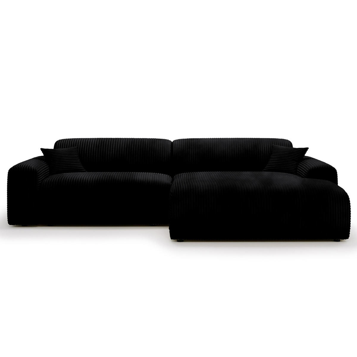 ECKSOFA mit Longchair - Cord - Schwarz, Kunststoff/Textil (284/178cm) - home24