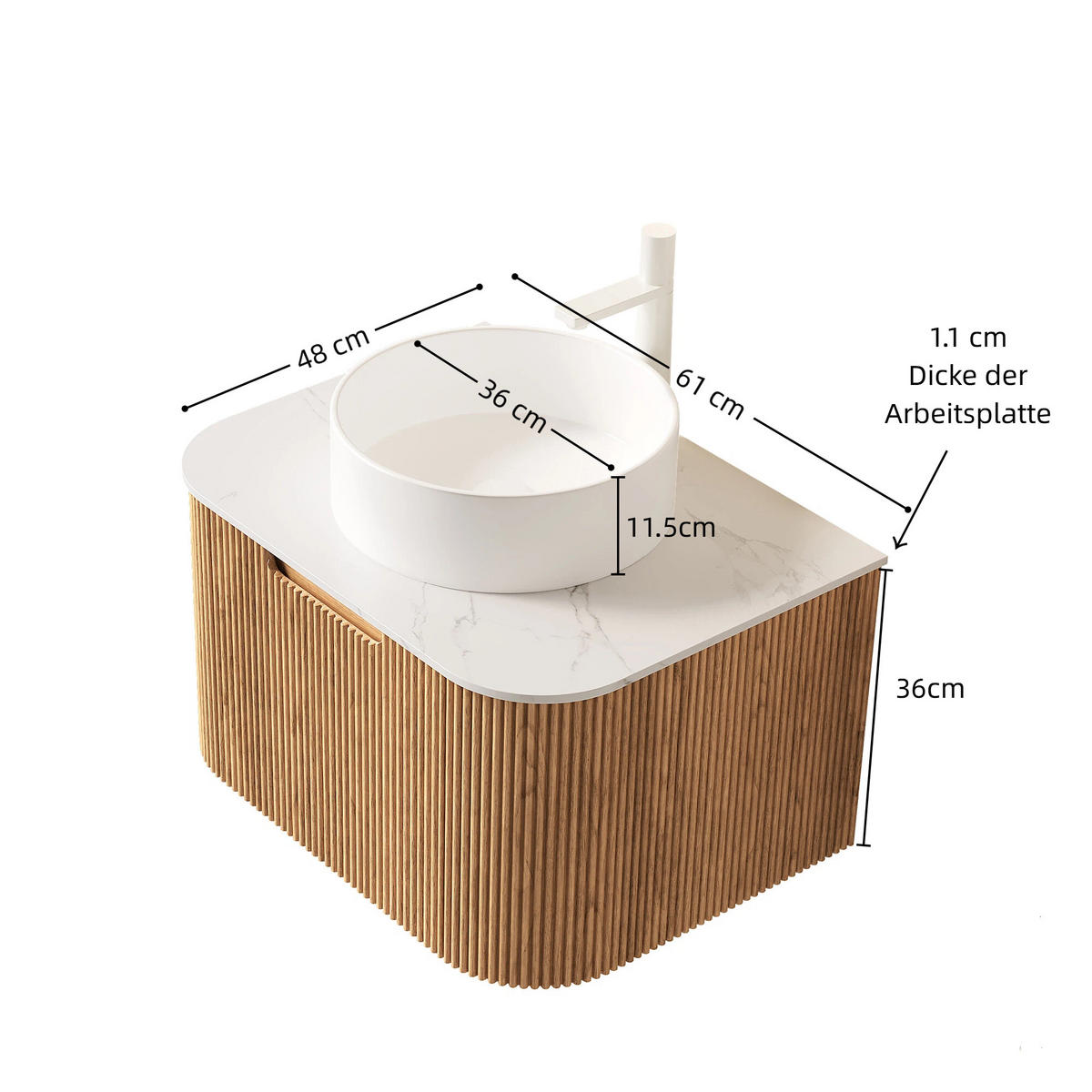 WASCHTISCHKOMBI 61x48x49cm Naturholz/Weiß mit Keramikbecken & Soft-Close - Naturfarben, Keramik (61/49/48cm) - Modfu
