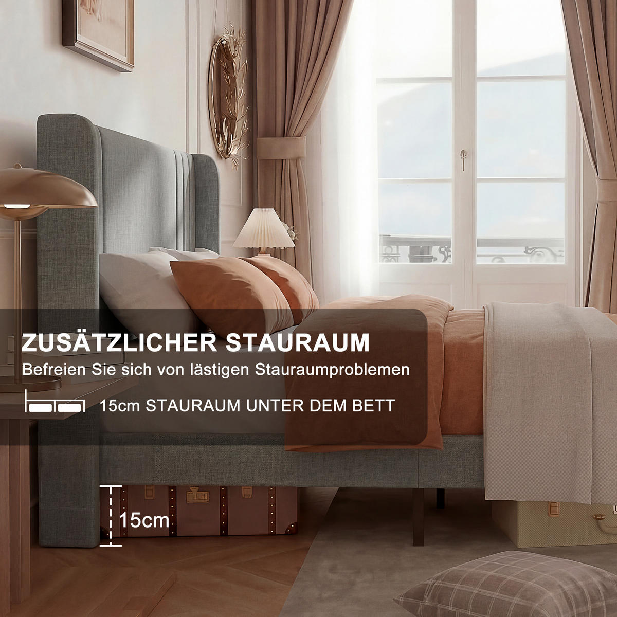 POLSTERBETT 140x200 cm Doppelbett mit Lattenrost, Leinenstoff Grau - Grau, Metall (140/200cm) - EuroLiving