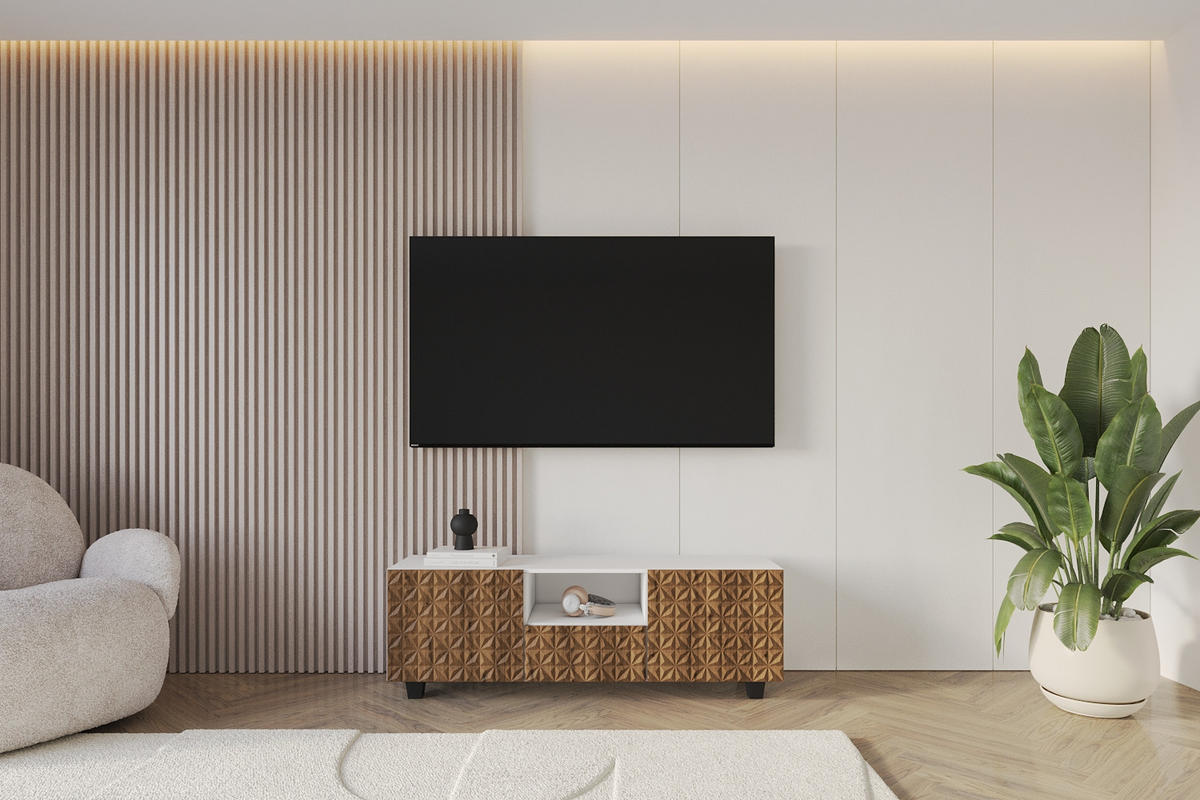 LOWBOARD VIRA-S 140x40x41 cm - Weiß / Katania - Eiche Wotan/Schwarz, Holzwerkstoff (140/50/41cm) - ALTDECOR