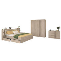 SCHLAFZIMMER Escale 22 in Japanische Eiche 5 teilig - mit 160er Doppelbett, zwei Bettschubkästen, Kleiderschrank, Kommode - Braun, Holzwerkstoff (80/200/120cm)