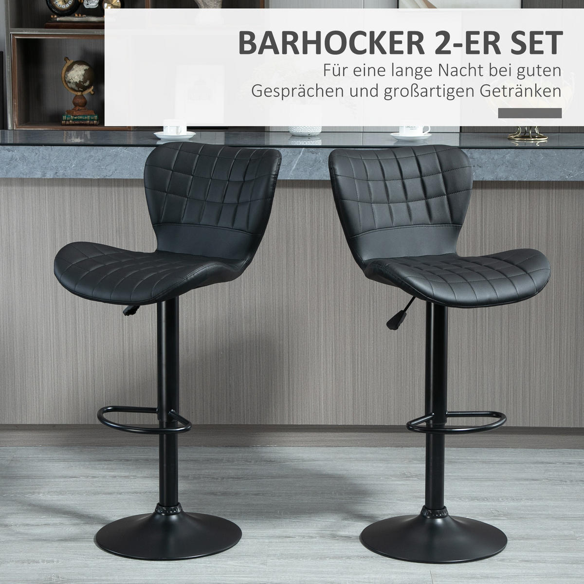 BARHOCKER, Kunstleder, Stahl, Schwarz - Schwarz, Kunststoff (51.5/109/47cm) - HOMCOM