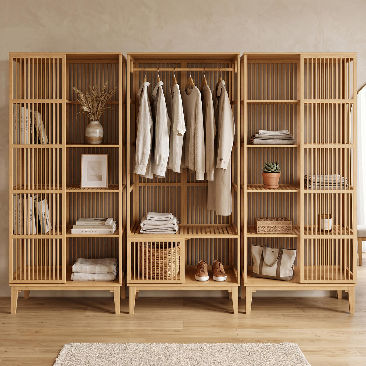 GARDEROBENSCHRANK - Naturfarben, Holz (240/185/45cm) - [en.casa]