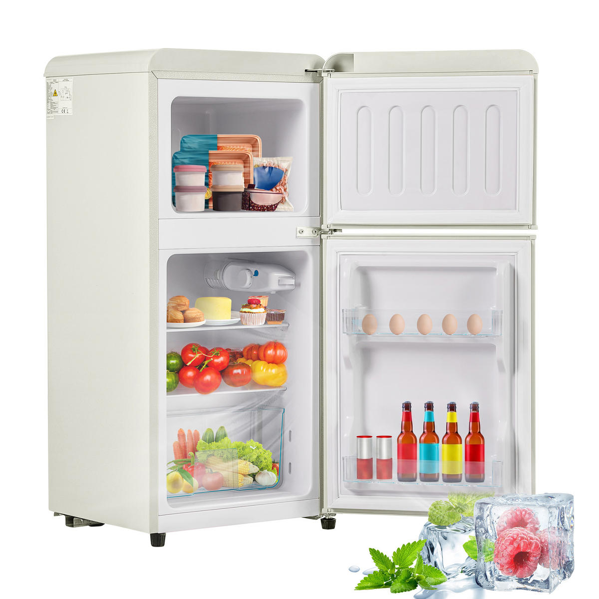 KÜHL-GEFRIER-KOMBINATION 60 l, 22 l Gefriervolumen, 45,5 x 88,8 cm, Energieeffizienzklasse E, Cremeweiß - Creme, Metall (45.5/88.8/42cm) - FOHERE