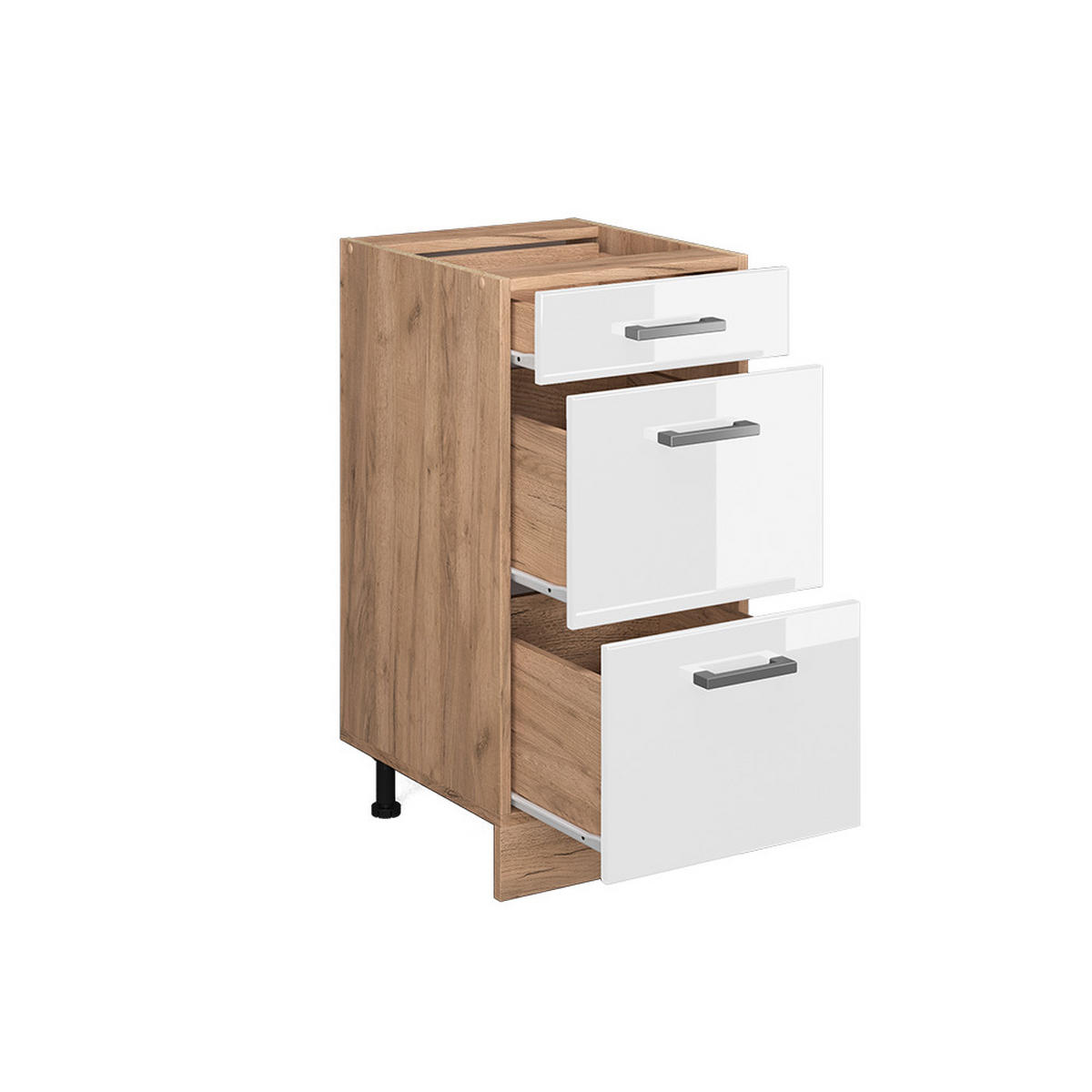 KÜCHENUNTERSCHRANK R-Line Weiß Hochglanz 40 cm AP Marmor - Weiß Hochglanz/Eiche Wotan, Holzwerkstoff (40/81.6/60cm) - Vicco
