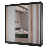 SCHWEBETÜRENSCHRANK Lami mit Spiegel und Lamellen, 215x200x61cm, Schwarz+Weiß - Schwarz/Weiß, Holzwerkstoff (200/215/61cm) - AN-Moebel 4u