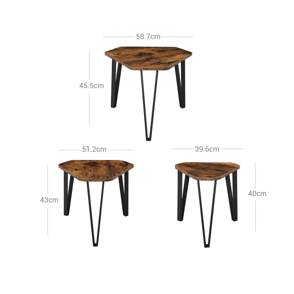 BEISTELLTISCH NACHTTISCH 3ER-SET - Braun, Holzwerkstoff (58.7/51.9/46cm) - Hansiro