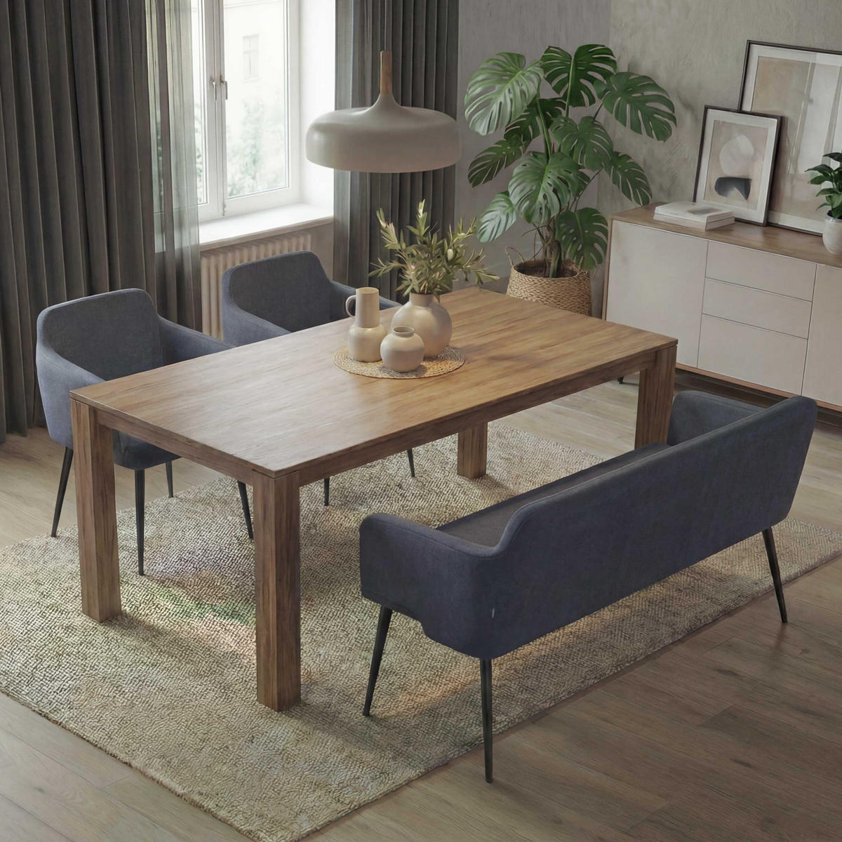 ESSZIMMER-SET Anthrazit 3er-Set - Anthrazit, Textil (133/77/56cm) - MCW