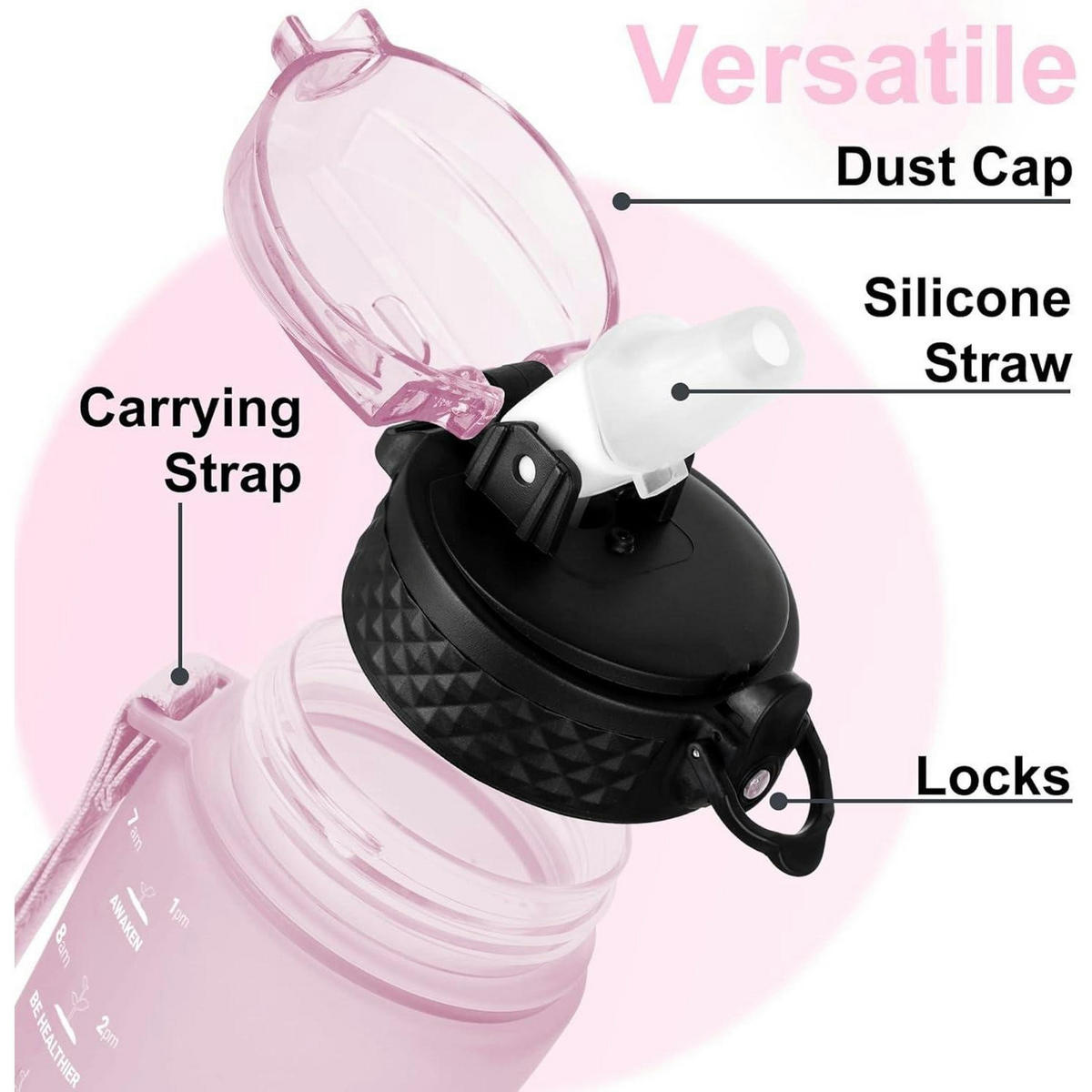 TRINKFLASCHE mit Strohhalm 500 ml Rosa - Rosa, Kunststoff (7/7cm)