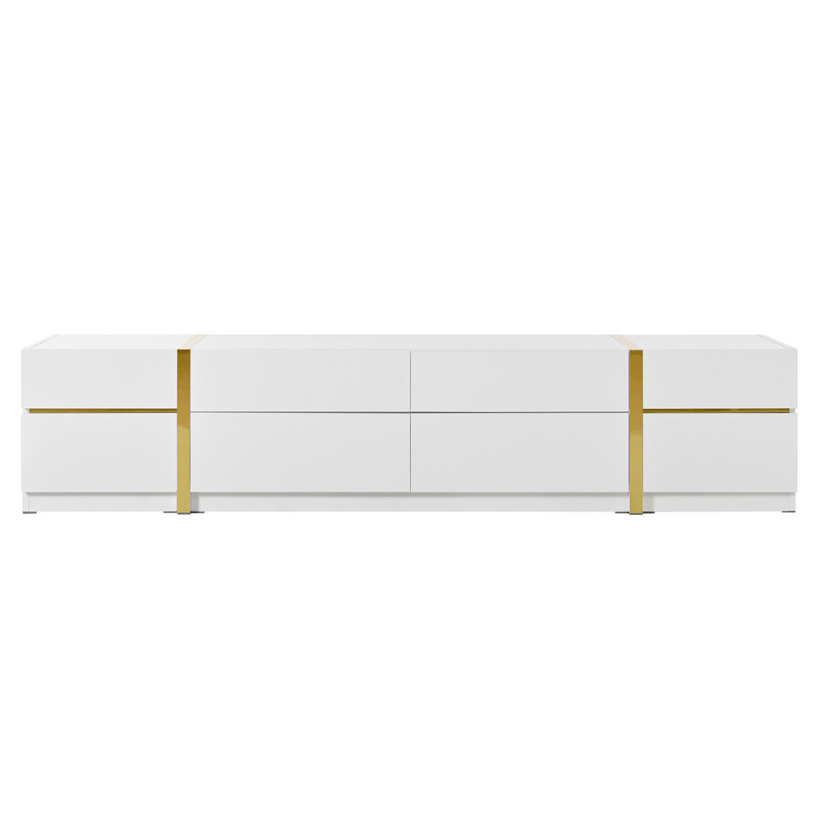 TV-SCHRANK aus MDF und Spanplatte 180x40x38 cm Weiß mit 4 Schubladen und 2 Türen, Hochglanzdesign - Weiß, Holzwerkstoff (180/38/40cm) - Modfu