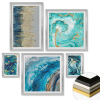 WANDBILDER 5er Set - 50x50 cm & 20x30 cm & 40x60 cm Silberner Rahmen - Wilde Landschaften, Berge, Hirsche - Silberfarben, Kunststoff (40/60cm) - ArtPrintCave