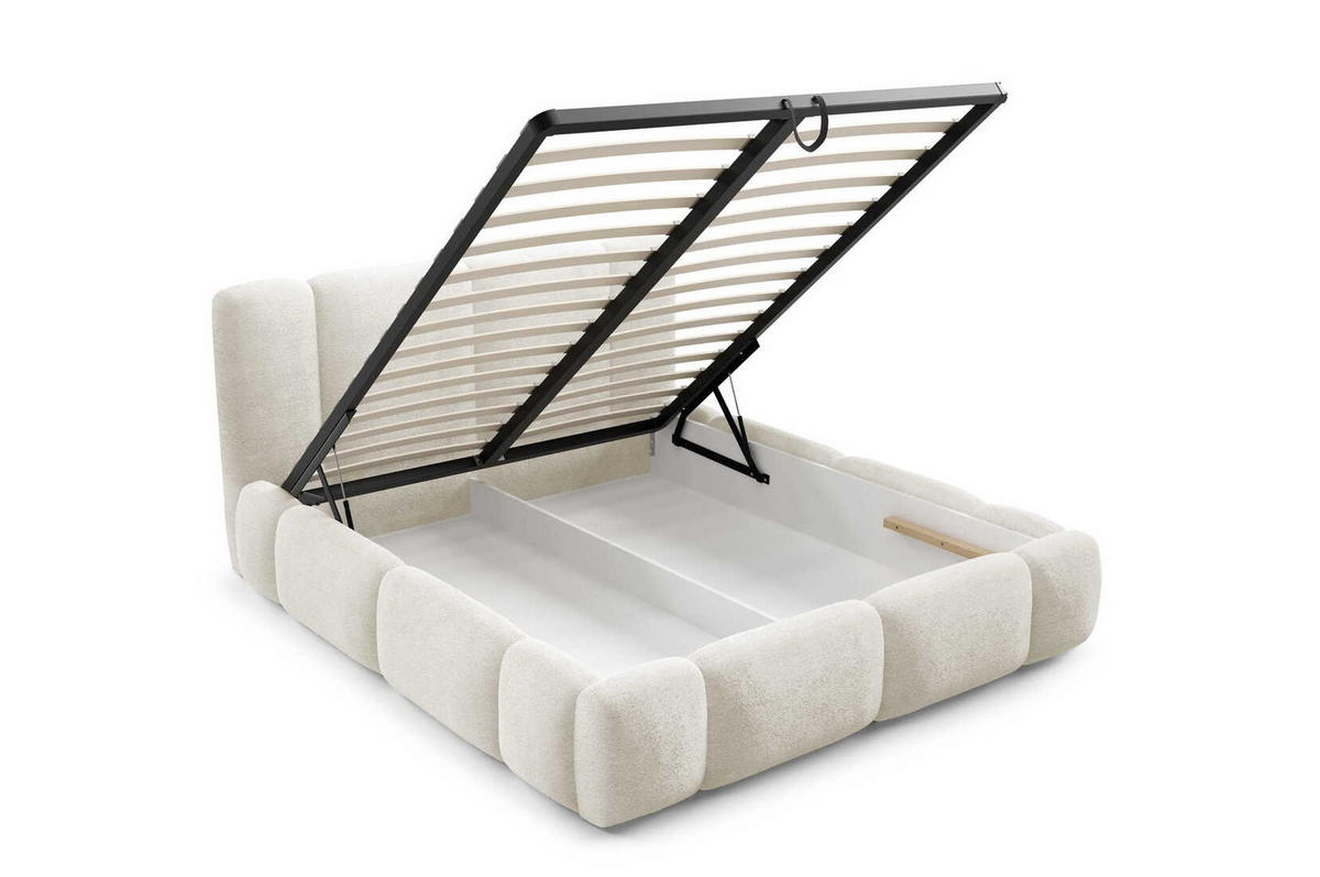 DOPPELBETT 140x200 Avelin mit Bettkasten, LED, Bouclé, Creme - Creme, Holz/Metall (140/200cm) - Emporius