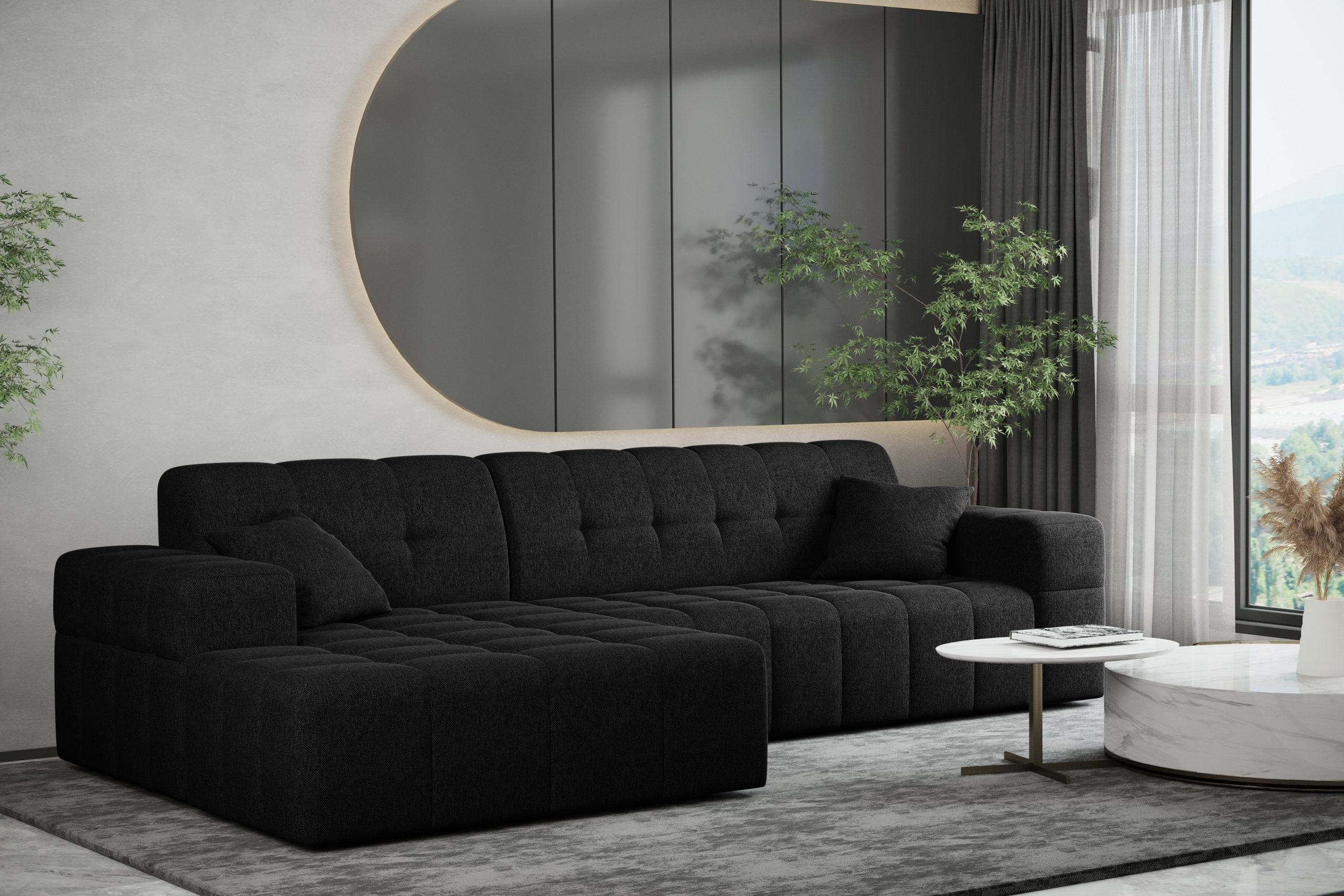ECKSOFA L-Form NIMES Stoff Verita Schwarz Links - Schwarz, Holz (168/256cm) - Kaiser Möbel