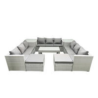 BALKONMÖBEL-SET Polyrattan Hellgrau-Mix 11-teilig - Hellgrau/Grau, Glas/Kunststoff - Fimous