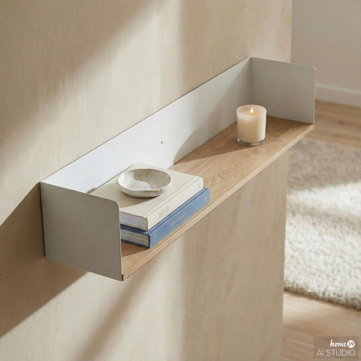 WANDBOARD - Echtholzfurnier - Tanne / Eisen - Weiß, Holzwerkstoff/Metall (60/12/12cm) - home24