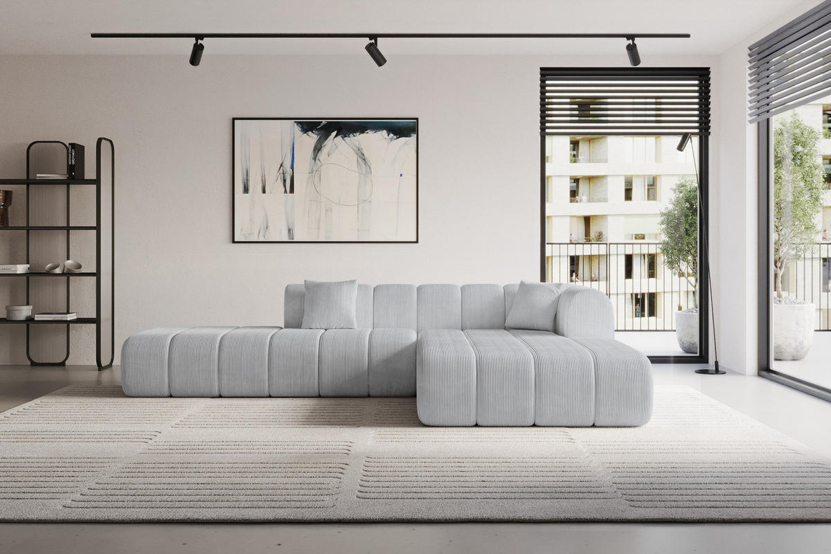 ECKSOFA Ottomane Rechts BILA-L 289x176x71 Grau Cord - Schwarz/Alufarben, Holzwerkstoff/Kunststoff (289/176cm) - ALTDECOR