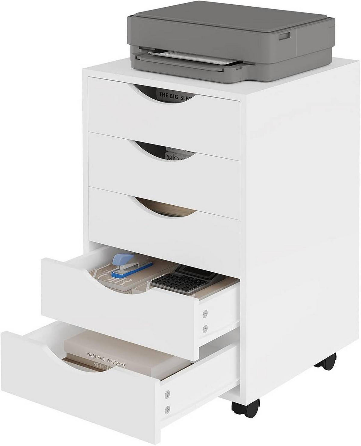 ROLLCONTAINER mit 5 Schubladen, Weiß - Schwarz/Weiß, Holzwerkstoff (40/66.5/40cm) - Woltu