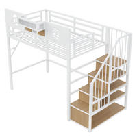HOCHBETT 90/200 cm mit Stauraumleiter und Lichtleiste, DE-41576, in Weiß - Weiß, Metall (90/200cm) - ComfortXL