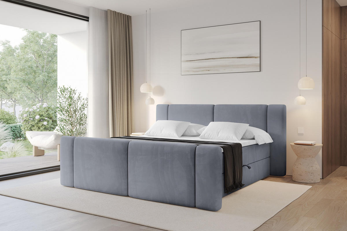 BOXBETT mit Matratze H3 - EVON Zanozek - 140x200 cm Grau - Grau, Holzwerkstoff (140/200cm) - ALTDECOR