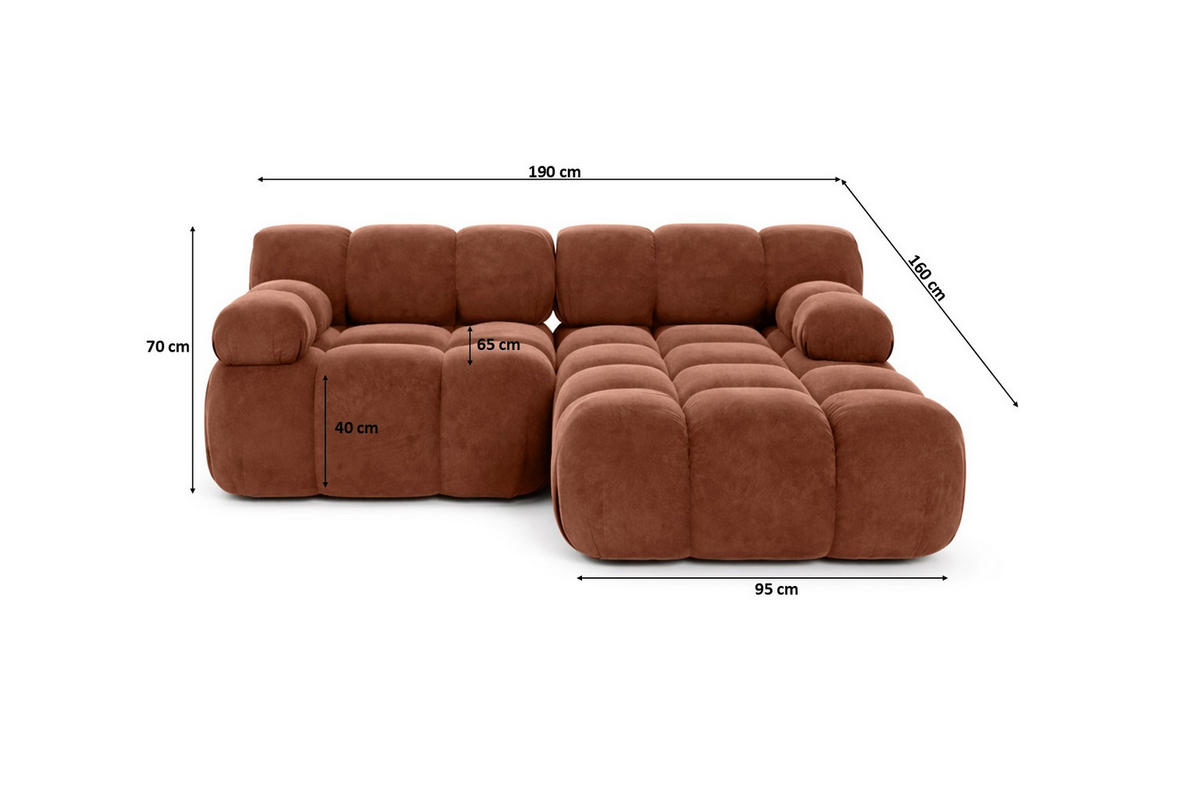 ECKSOFA L-form Mini Modular, Veloursstoff Salvador, Braun, Rechts, Selia - Braun, Holz (190/160cm) - Kaiser Möbel