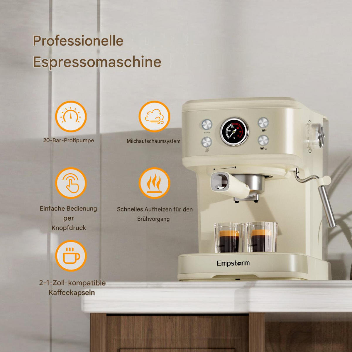 ESPRESSOMASCHINE 20Bar 2-in-1-Kapsel und Pulverfunktion Milchaufschäumer - Weiß, Metall (27.8/21.8/29cm) - Raelunyi
