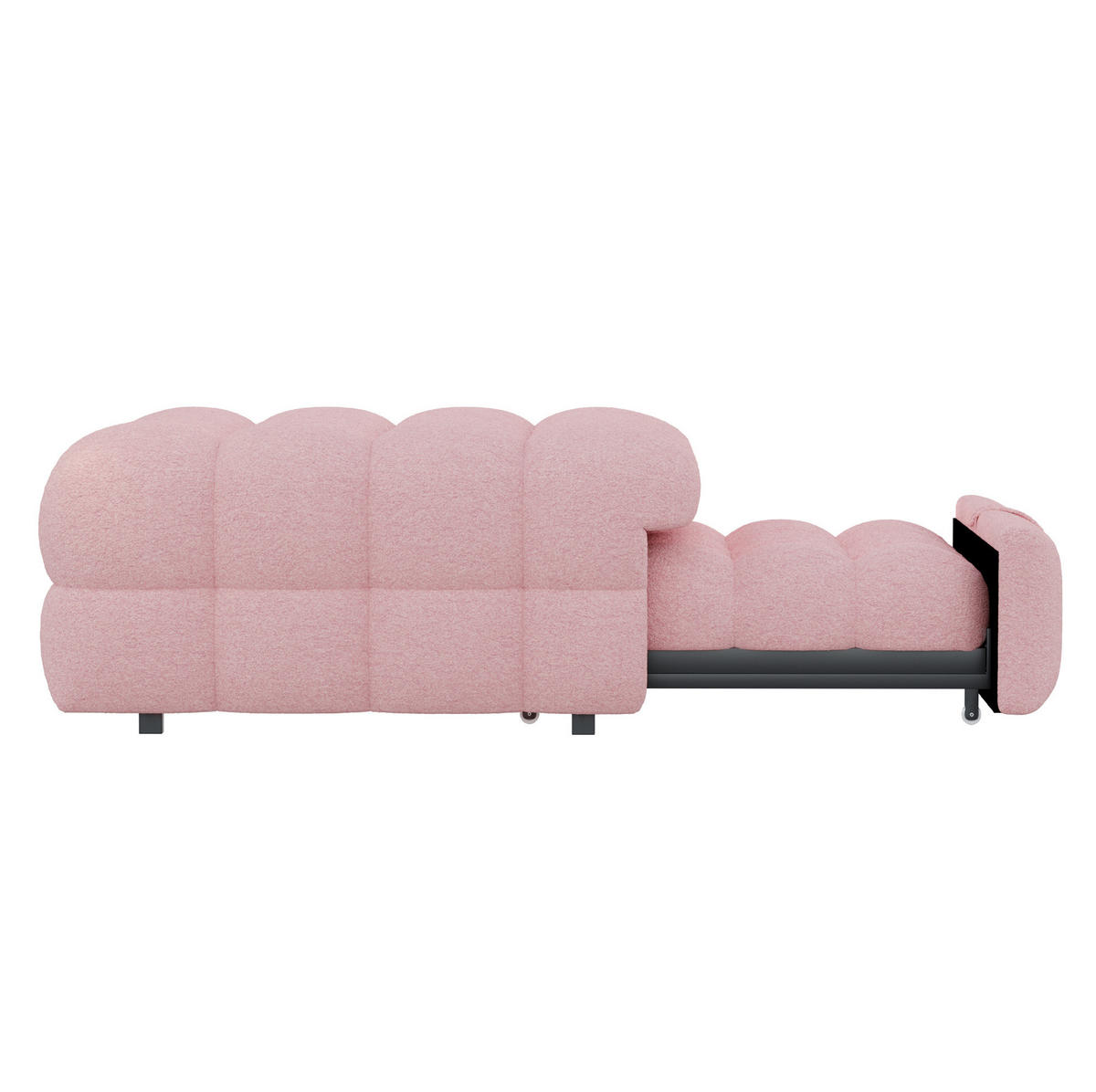 BETT aus Teddy-Stoff 90x180 cm Rosa 2-in-1 ausziehbar als Fußhocker und Gästebett - Rosa, Textil (70/180cm) - Modfu
