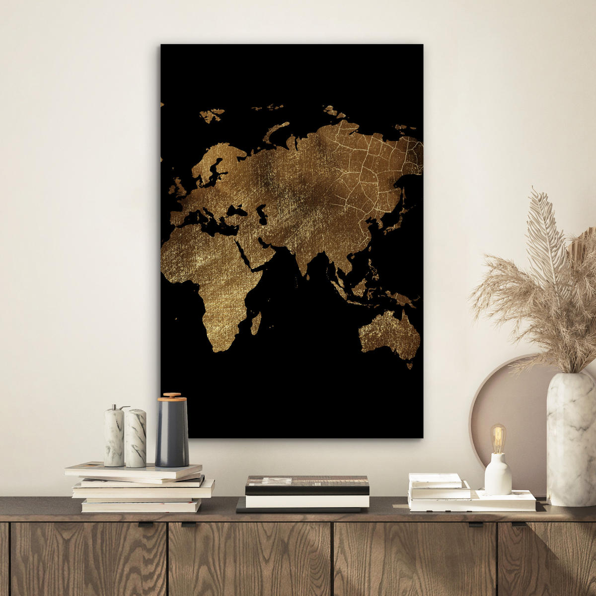 METALLBILD Weltkarte - Gold - Luxus - Erde - Schwarz 40x60 cm - Goldfarben, Metall (40/60cm) - MuchoWow