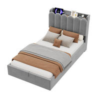 POLSTERBETT 90/200 cm in Grau mit Bettkasten, Kopfteil, USB-, Type-C-Ladestation und Leselampe aus Samt - Grau, Holzwerkstoff/Textil (90/200cm) - STILVORA