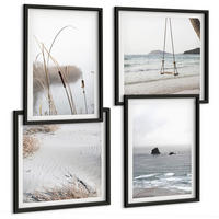 BILDER SET 4er Set - 50x50 cm & 40x60 cm Schwarzer Rahmen - Vegetation am Wasser im Sommer - Schwarz, Kunststoff (50/50cm) - TULUP